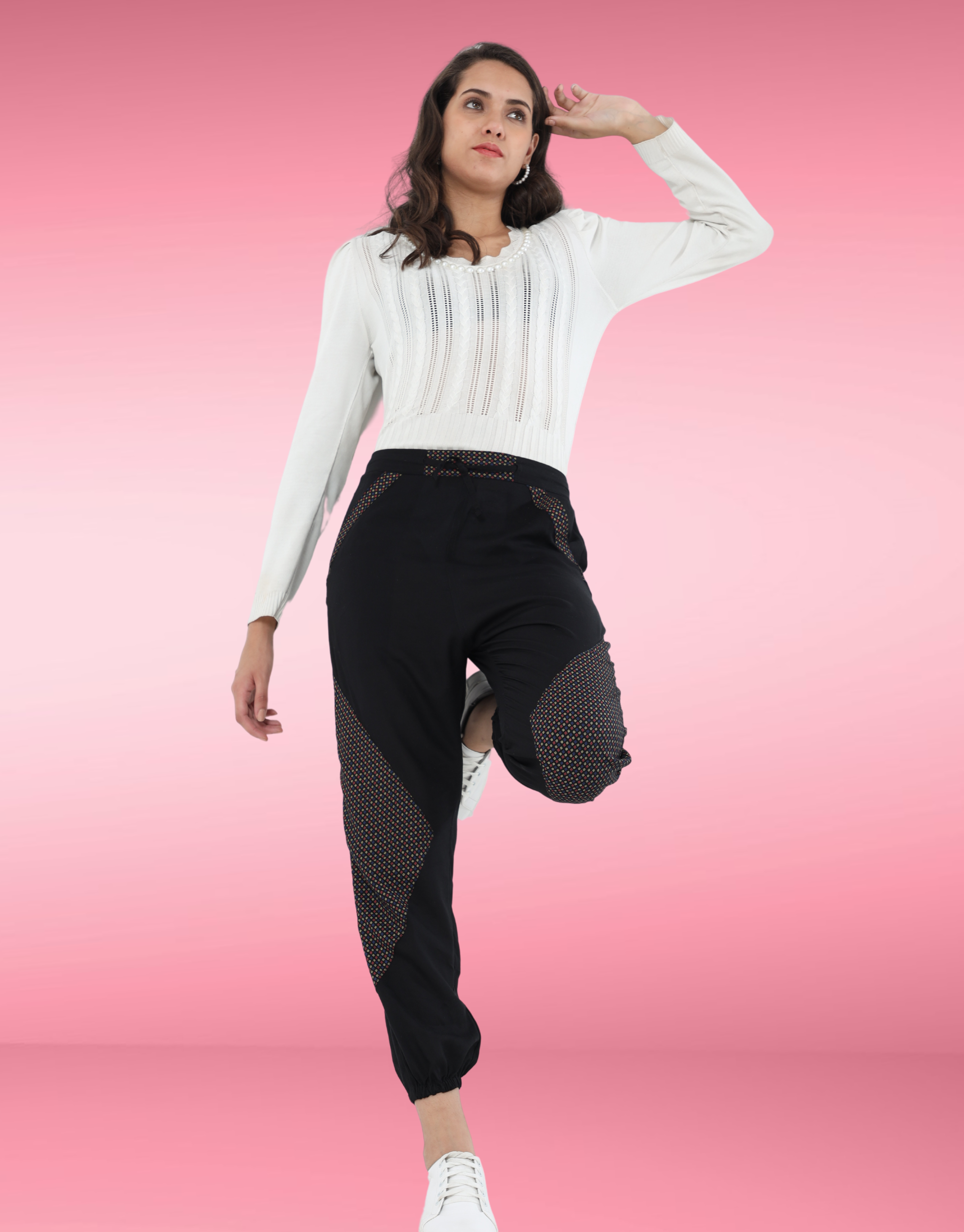 Buy MODISH-BLACK-HIGH-RISE PRINTED JOGGERS for Women Online in India